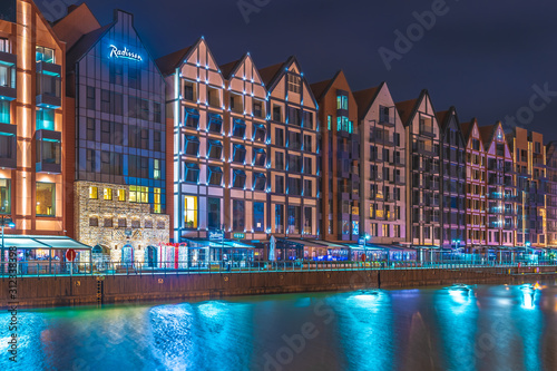 The city of Gdansk on the Motlawa river at dawn