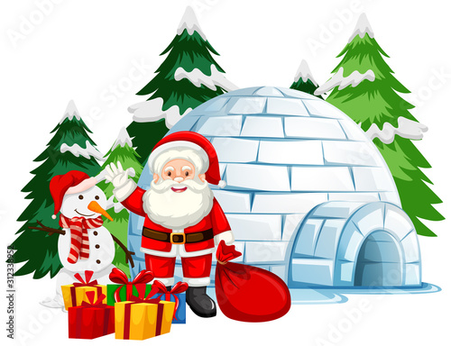 Christmas theme with Santa by the igloo