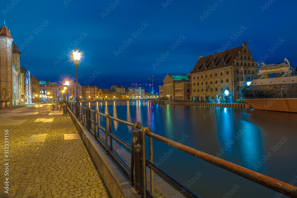 The city of Gdansk on the Motlawa river at dawn