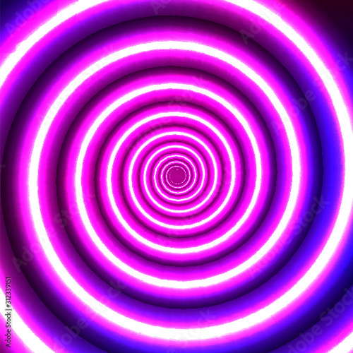 Neon blurry spiral. Glow effect. Vector background.