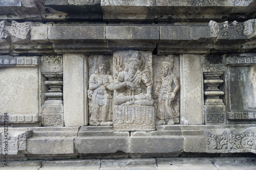 Bas-reliefs of Candy Prambanan or Prambanan temple near Yogyakarta city on Java island, Indonesia. It is one of the largest Hindu temples in Indonesia.