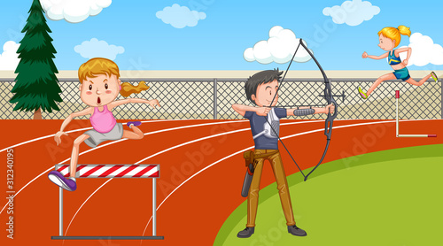 Scene with people doing track and field sports