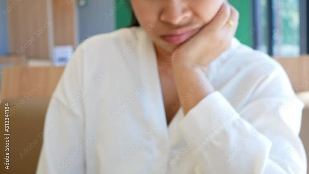 Young woman shooking her head with hand on chin, refused to eat pizza due to fullness. Young woman shooking her head with hand on chin, refused to eat pizza due to fullness.
