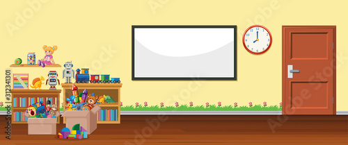 Background scene with whiteboard and toys