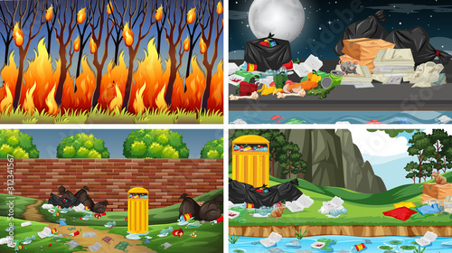 Set of polluted scenes