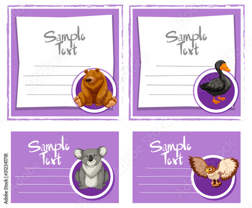 Card templates with cute animals