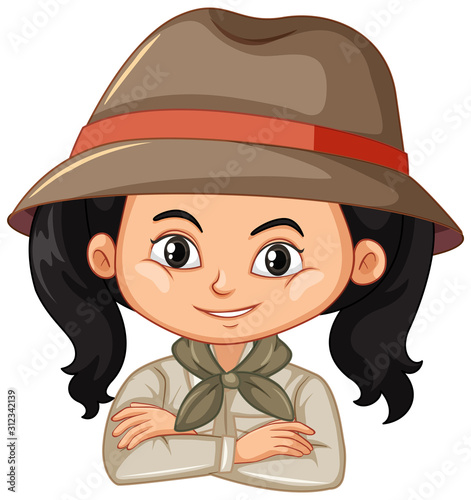 Girl in safari outfit on white background