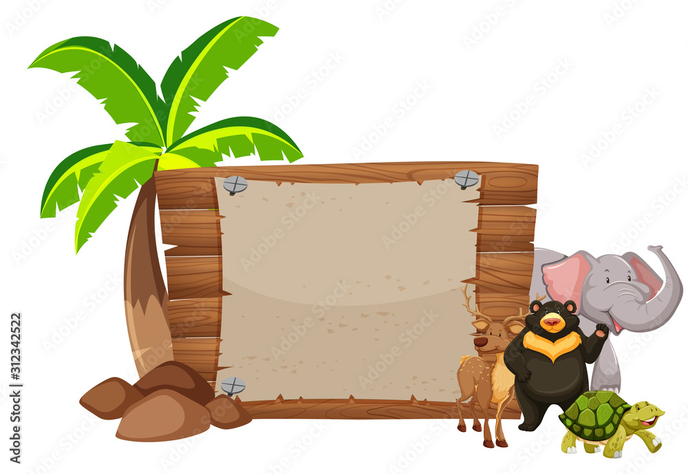 Wooden sign and wild animals Wooden sign and wild animals