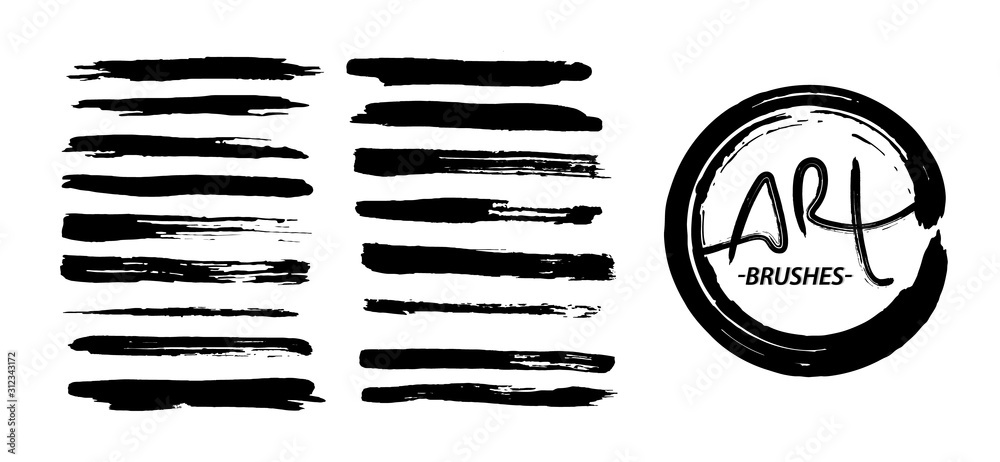 Vector art brushes set. Ink brush stroke. Black brush lines. For text, frame or background.