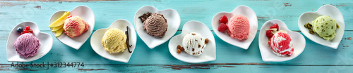 Rustic panorama banner of different ice creams