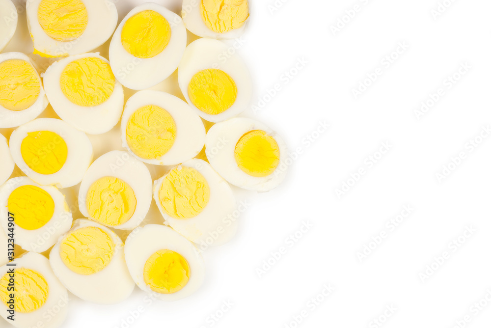Half boiled eggs background. Half boiled eggs background.