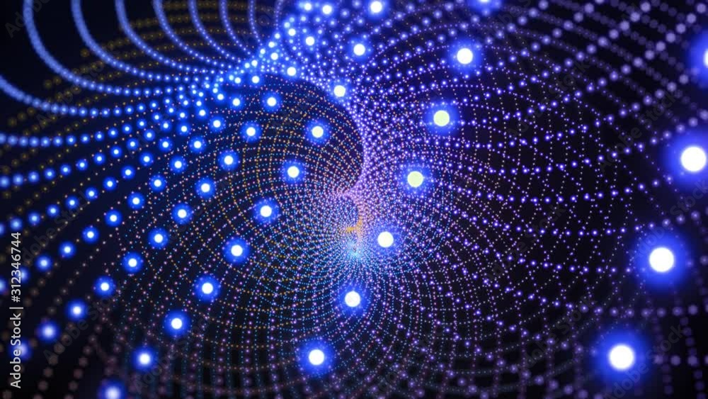 Seamless rotating blue-yellow abstract fractal form.