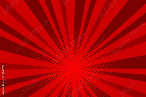 Comic red sunbeam background Retro pop art style cartoon