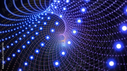 Seamless rotating blue-yellow abstract fractal form.