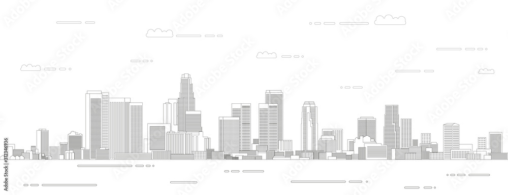 Los Angeles cityscape line art style vector illustration. Detailed poster