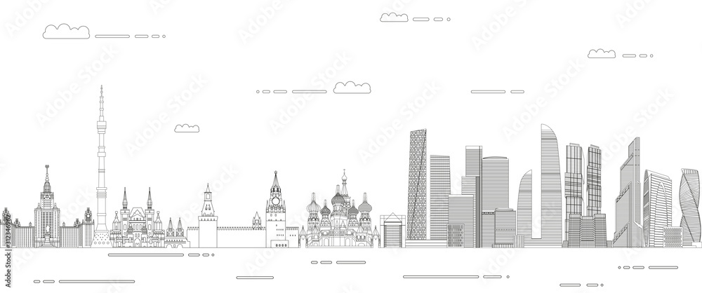 Moscow cityscape line art style vector illustration