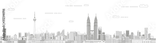 Canvas Print Kuala Lumpur cityscape line art style vector illustration