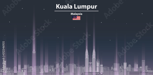 Kuala Lumpur at night cityscape line art style vector illustration. Detailed skyline poster