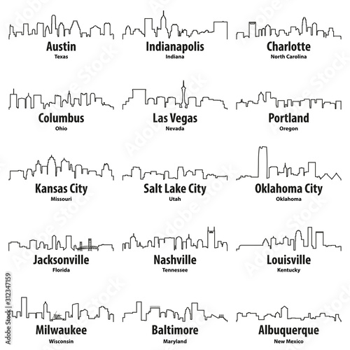 United States cities skylines vector outline icons photo