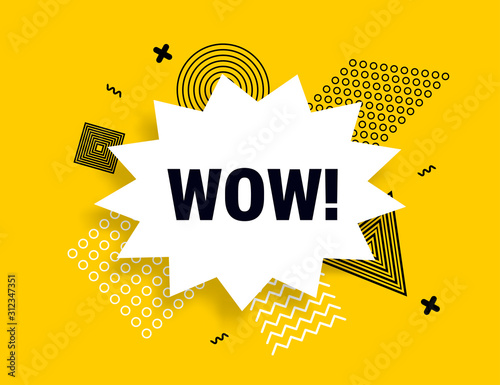 Wow speech bubble banner pop art memphis style