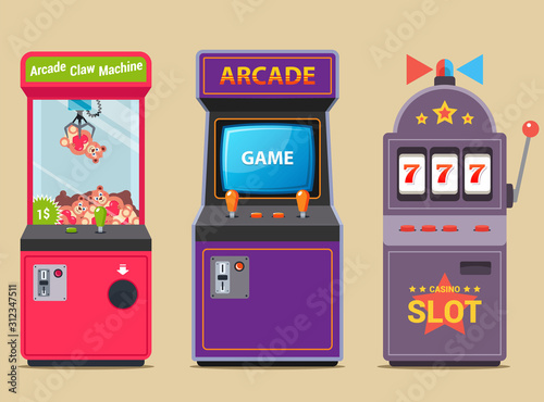 set of slot machines in a shopping center. flat vector illustration.