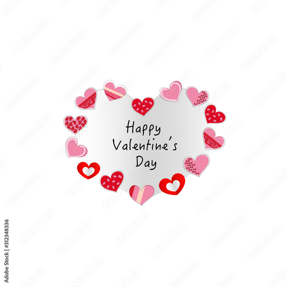 Hanging heart shape with cute vintage style retro red and pink cute hearts. Happy Valentine's day greeting card design element vector