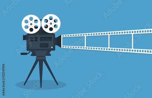 Movie time flat concept background. Cinema banner design