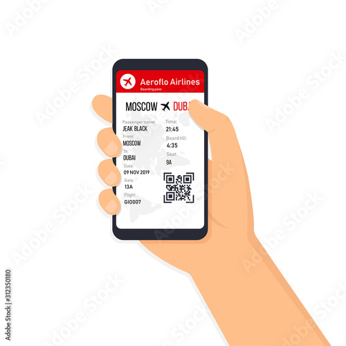 Tickets for the plane on a smartphone vector flat illustration
