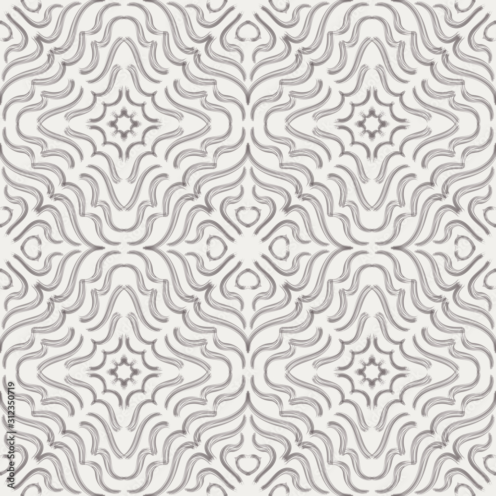 Symmetrical tribal ethnic curl graphical motif. Brown on cream brush stroke ink. Seamless repeat vector pattern tile. Symmetrical tribal ethnic curl graphical motif. Brown on cream brush stroke ink. Seamless repeat vector pattern tile.
