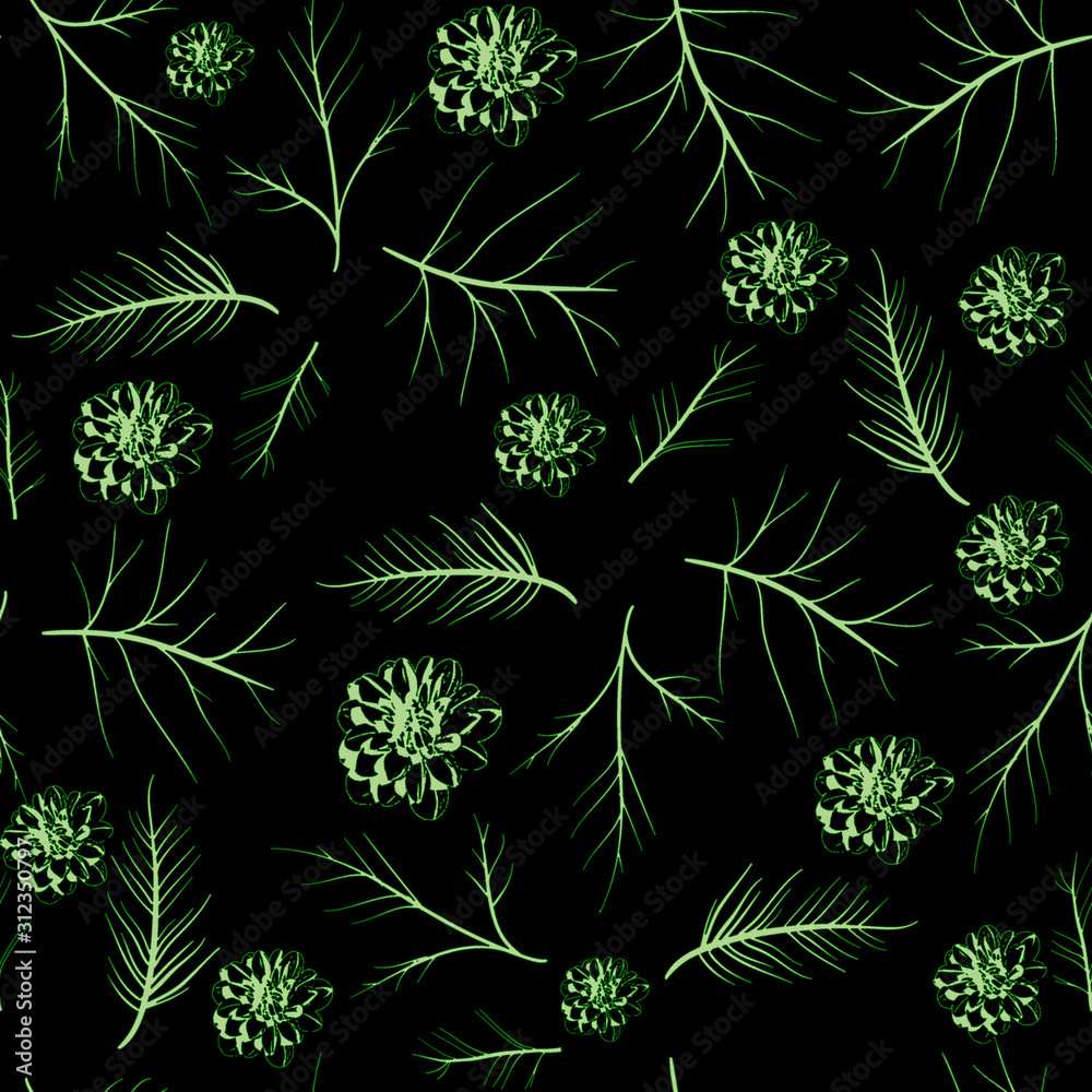 hand draw beautiful flowers with branches seamless pattern