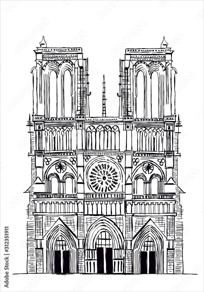 Notre dame cathedral Sketch of notre dame cathedral in paris france   CanStock