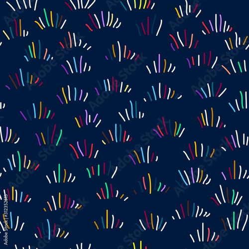 Seamless pattern of the color line grass doodle