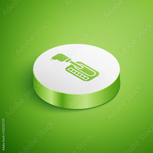 Isometric Gear shifter icon isolated on green background. Transmission icon. White circle button. Vector Illustration