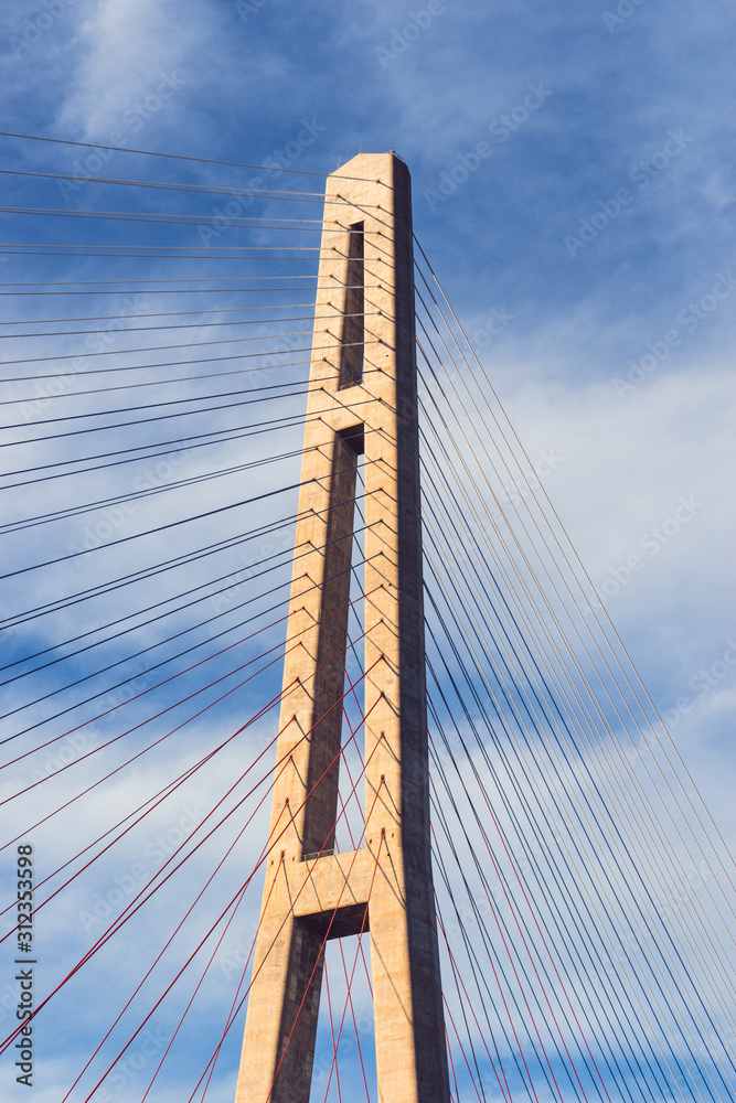 Details of the Russian bridge against the blue sky.
