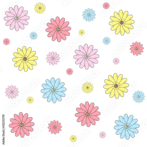 Multicolored flowers on white background. Cute elements for your design © Asahihana