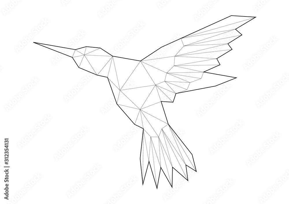 Low poly art of animals. Hummingbird. Good for wall decoration. Printable  images. Suitable for coloring pages. Stock Vector | Adobe Stock