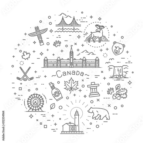 travel Canada traditional objects. Vector icons