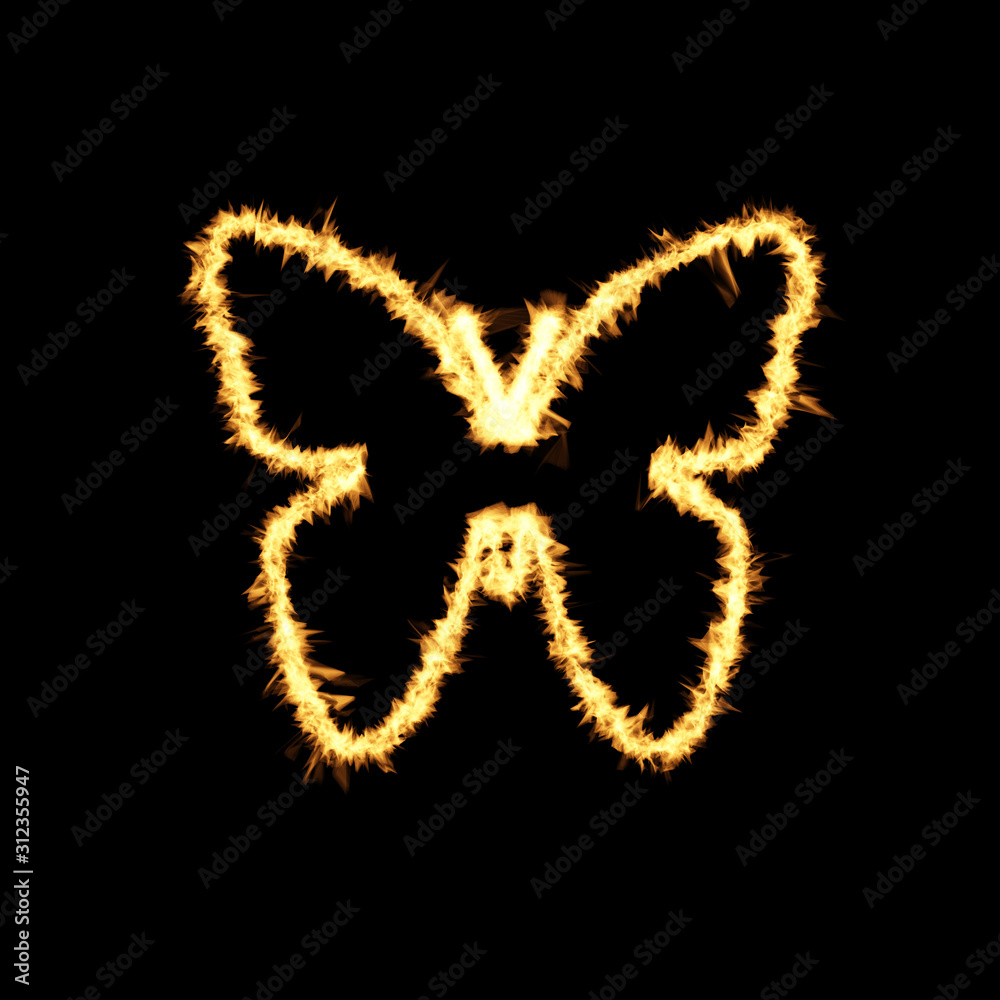 Yellow Burning Flames Effect on Butterfly outline