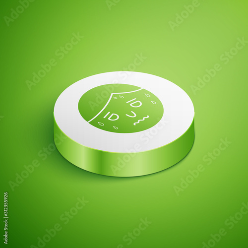 Isometric Man with excessive sweating icon isolated on green background. White circle button. Vector Illustration