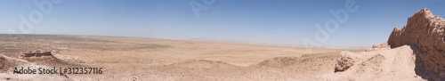 Panoramic view of the Ayaz Qala-2 fortress in the Kyzylkum Desert (Uzbekistan)