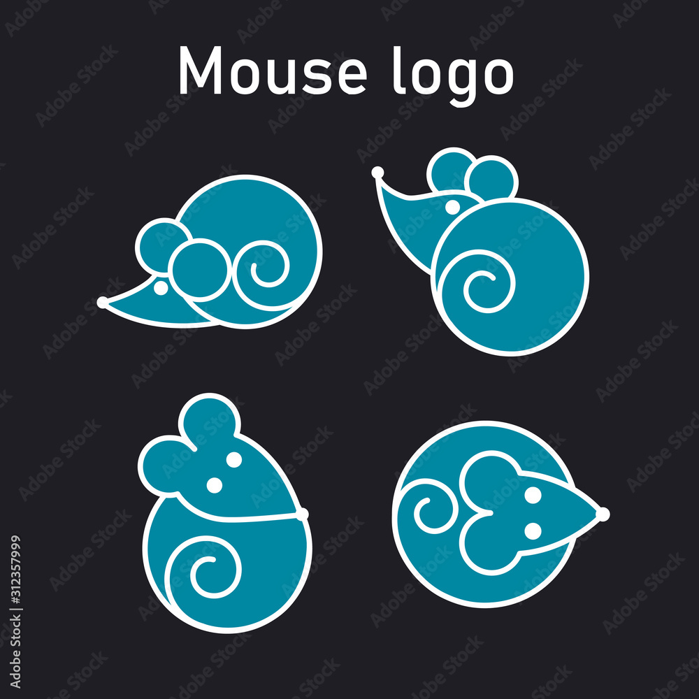 4 Mouse Logo Outline icons set. Vector Illustration