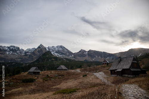 Tatra mountain landscape with typical wood architecture 