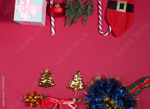 Holiday New Year background flat lay with copy space