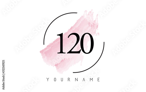 Number 120 Watercolor Stroke Logo Design with Circular Brush Pattern.