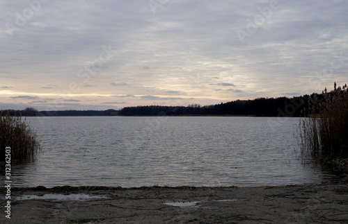 lake shore on a gloomy winter day