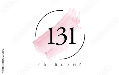 Number 131 Watercolor Stroke Logo Design with Circular Brush Pattern.