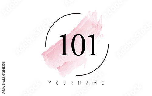 Number 101 Watercolor Stroke Logo Design with Circular Brush Pattern.