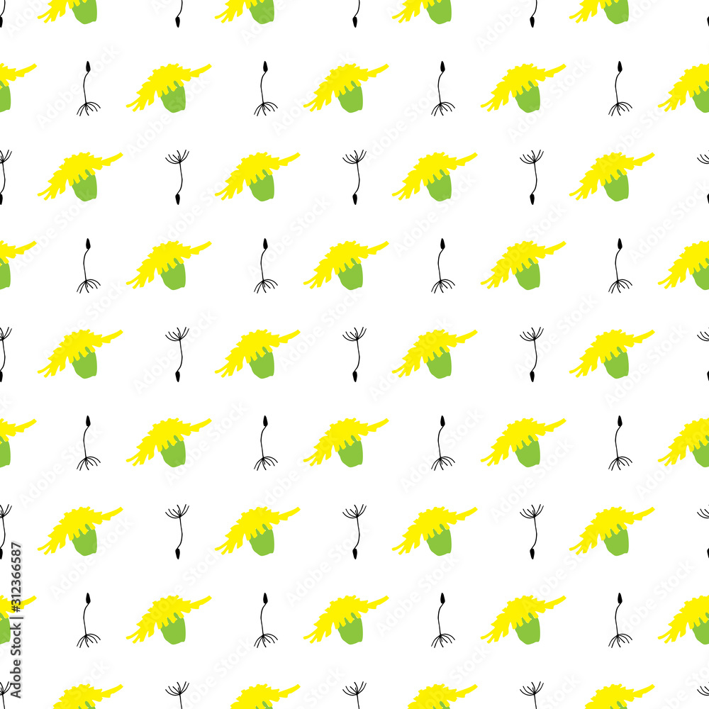 Dandelion hand drawn pattern.Taraxacum officinale Dandelion hand drawn pattern.Taraxacum officinale
