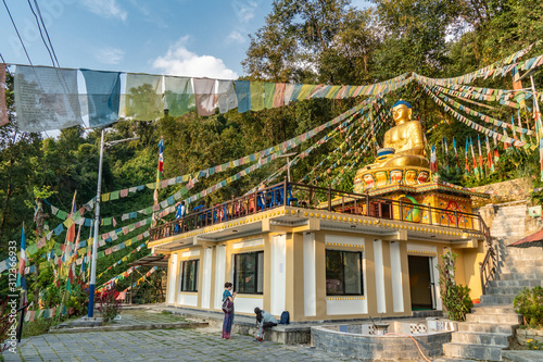 Buddhist Monastery with Prayer Flags photo