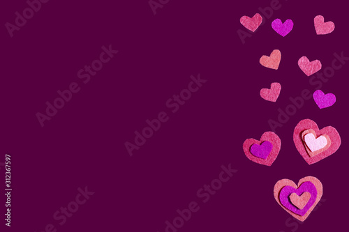 Dark background with hearts. Copy space. Place for text. St. Valentine's Day